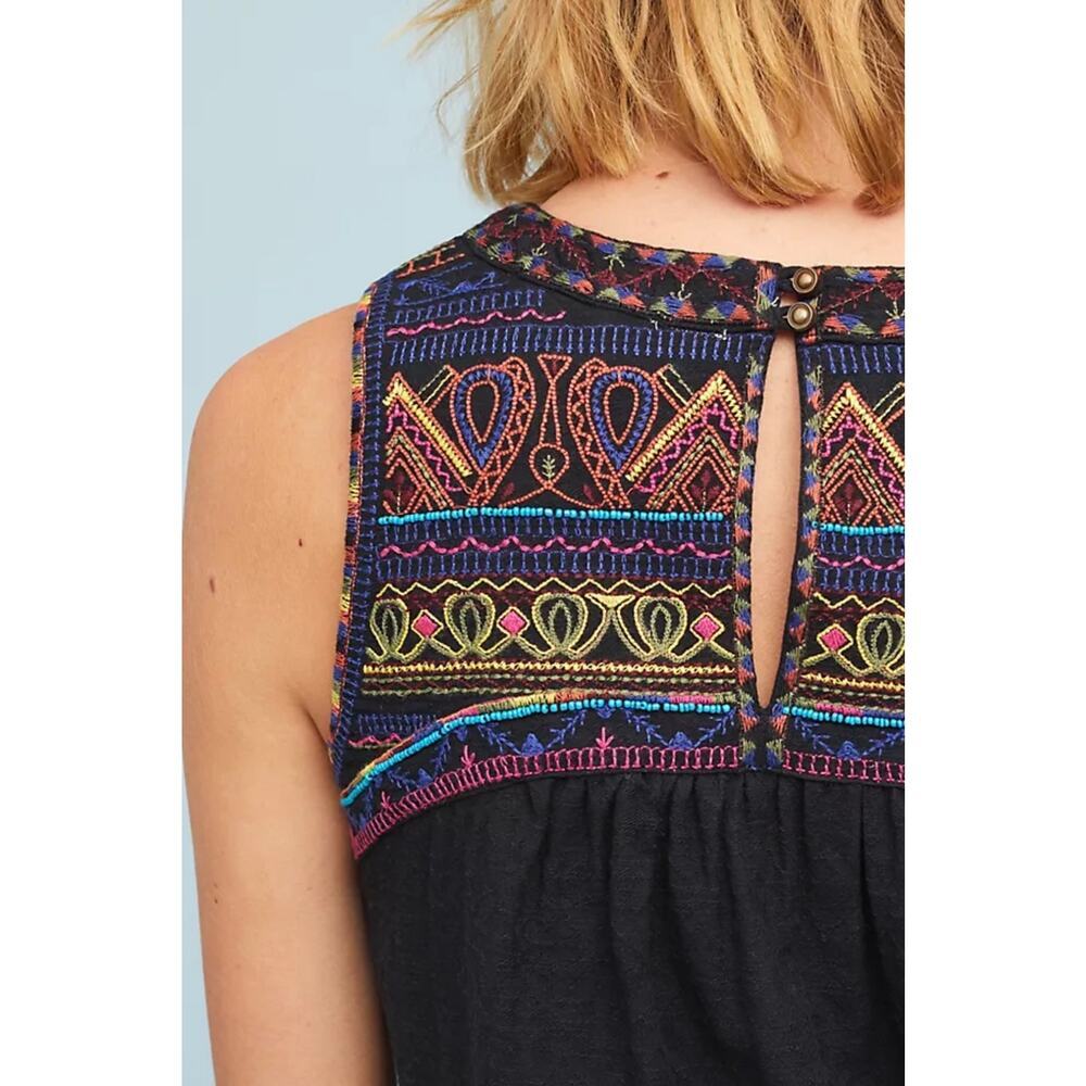 Akemi + Kin Anthropologie Mesa Embroidered Sleeveless CottonTop sz 4 Boho Beaded - Picture 3 of 10